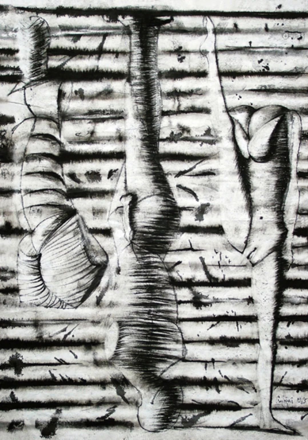 Drawing studies for sculptures II., 1985 - paper, clack ink, chalk, 85 x 60,5 cm