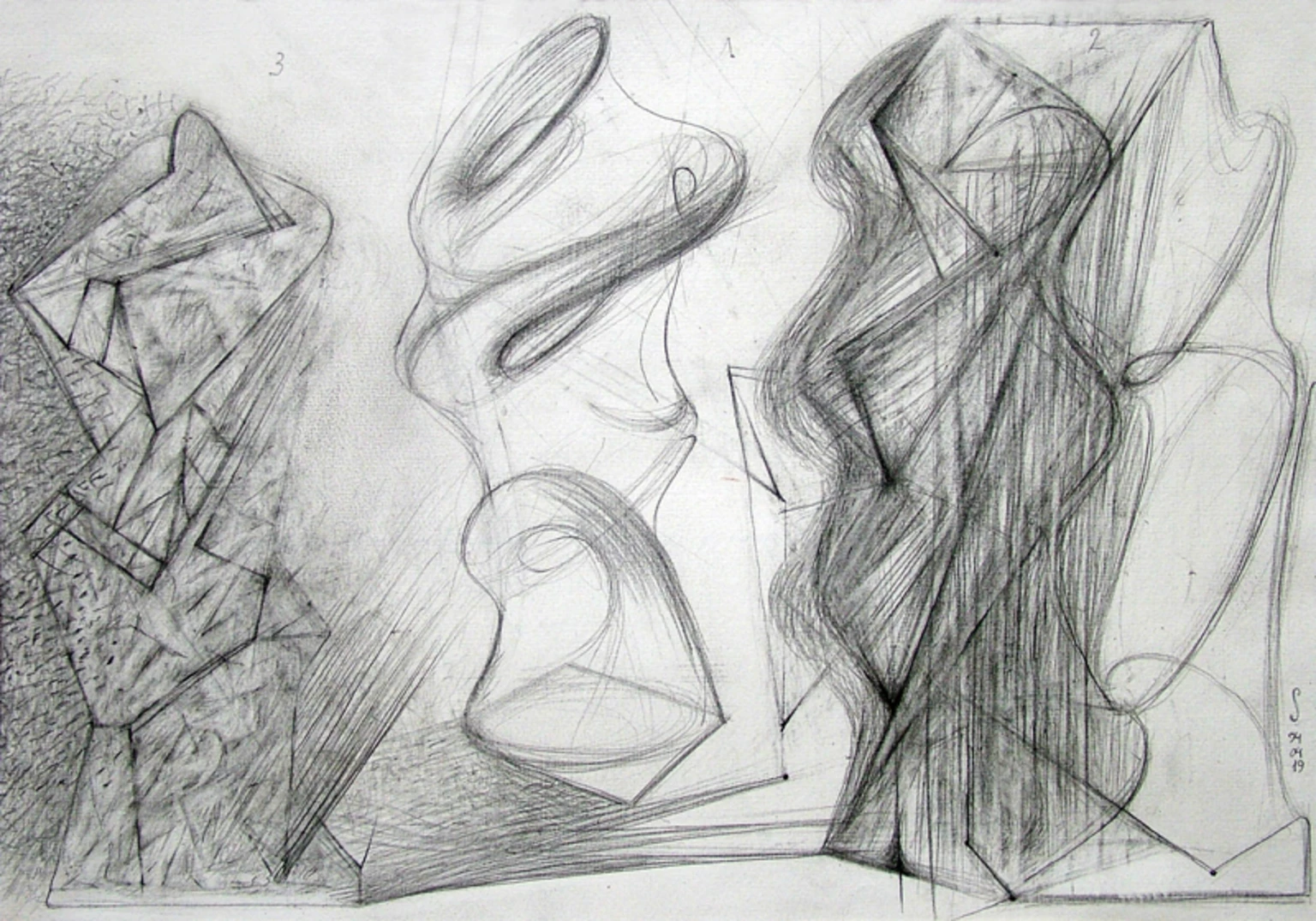 Four studies of Cegled Town Hall sculptures III., 1994 - paper, pencil, 28 x 40 cm