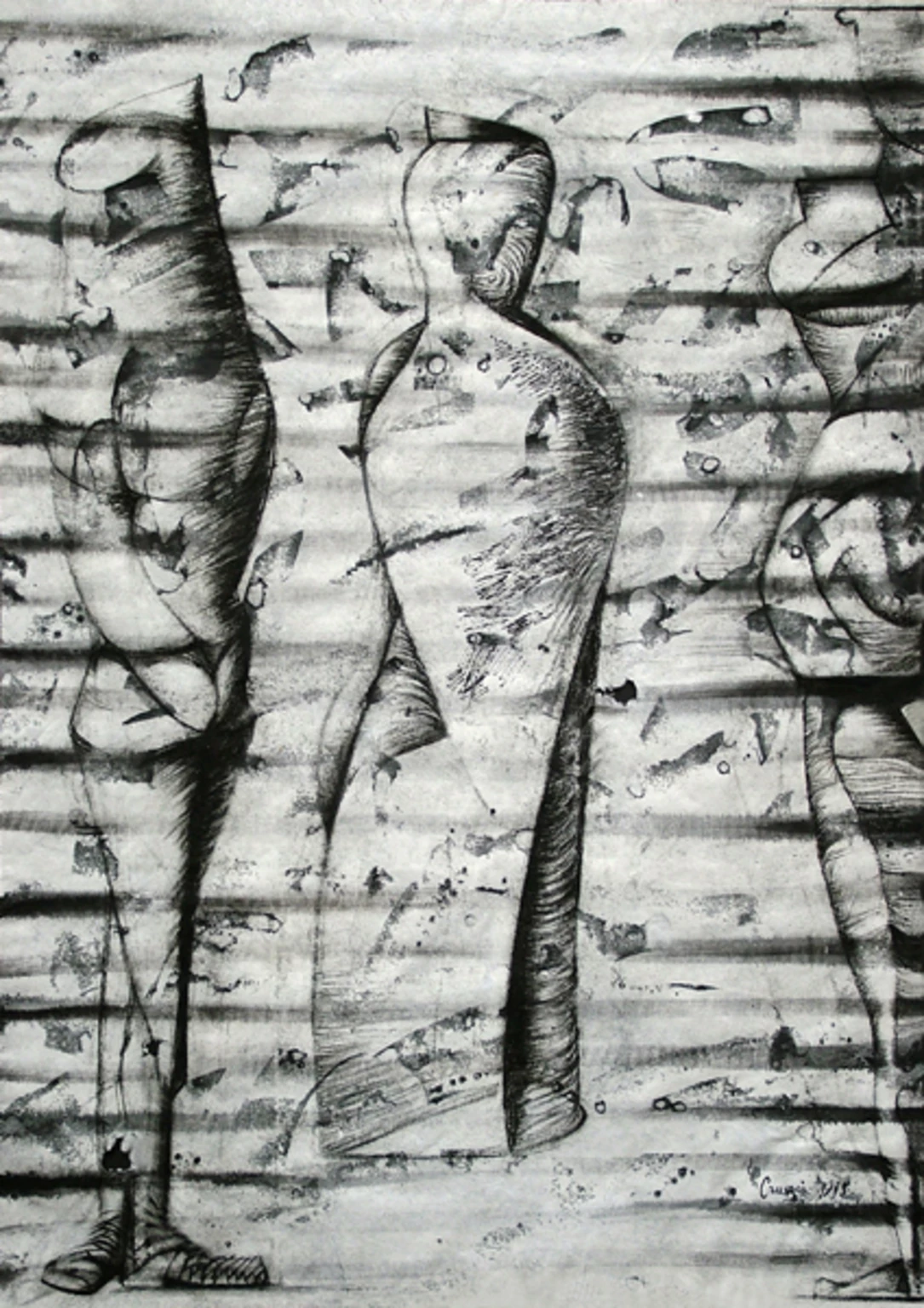 Drawing studies for sculptures I., 1985 - paper, clack ink, chalk, 85 x 60,5 cm