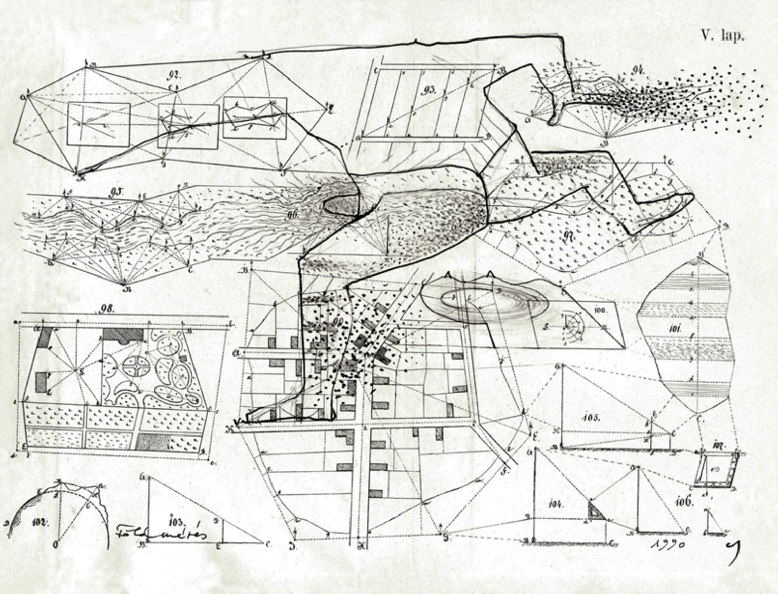 Földmérés IV., 1990 - papír, tus, 21 x 27,4 cm
