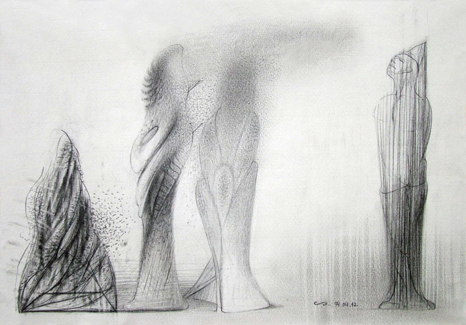 Four studies of Cegled Town Hall sculptures II., 1994 - paper, pencil, 28 x 40 cm