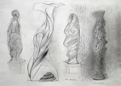 Ferenc Csurgai: Drawings: Four studies of Cegled Town Hall sculptures (1994)