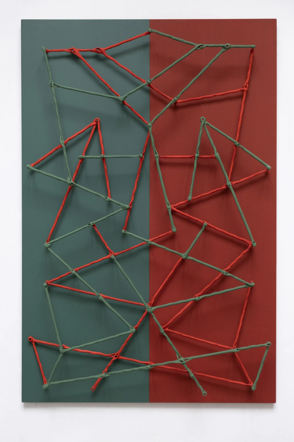 Stretched Out - Mask in two colors 1., 2025 - CFCM composite, wood, acrylic, 150 x 100 x 13 cm